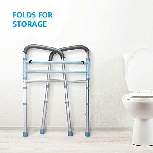 OasisSpace Stand Alone Toilet Safety Rail - Heavy Duty Medical Toilet Safety Frame for Elderly, Handicap and Disabled - Adjustable Bathroom Toilet Handrails Grab Bar, Fit Any Toilet