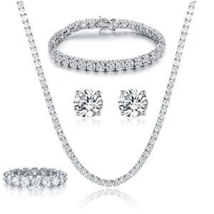 gemsme 18k white gold plated tennis necklace/bracelet/earrings/band ring sets pack of 4 (10)
