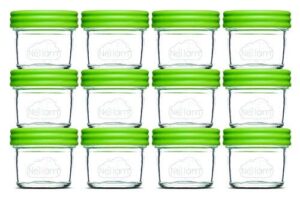 nellam baby food storage containers - leakproof, airtight, glass jars for freezing & homemade babyfood prep - reusable, bpa free, 12 x 4oz set, that is microwave & freezer safe