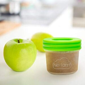 Nellam Baby Food Storage Containers - Leakproof, Airtight, Glass Jars for Freezing & Homemade Babyfood Prep - Reusable, BPA Free, 12 x 4oz Set, that is Microwave & Freezer Safe