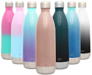 simple modern 34 ounce wave water bottle - stainless steel liter double wall vacuum insulated leakproof -rose gold