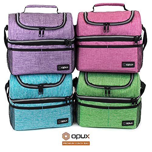 OPUX Lunch Box For Men Women, Insulated Large Lunch Bag Adult Work, Double Decker Lunchbox Meal Prep Dual Compartment Leakproof Lunch Cooler,Soft Lunch Tote Boys Girls Kids School, Aqua Turquoise 12L