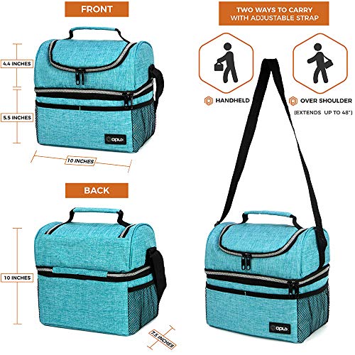 OPUX Lunch Box For Men Women, Insulated Large Lunch Bag Adult Work, Double Decker Lunchbox Meal Prep Dual Compartment Leakproof Lunch Cooler,Soft Lunch Tote Boys Girls Kids School, Aqua Turquoise 12L