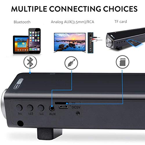 ASIYUN 2 X 5W Mini Bluetooth Sound Bar, Wired and Wireless Home Theater Audio for Cell Phone/Tablet/Projector and Support TV with AUX/RCA Output (Remote Control Included)