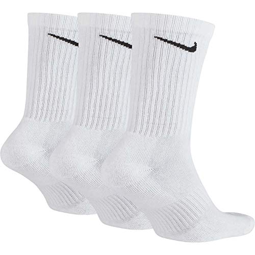 Nike Everyday Cushion Crew Training Socks, Unisex Socks with Sweat-Wicking Technology and Impact Cushioning (3 Pair), White/Black, Small