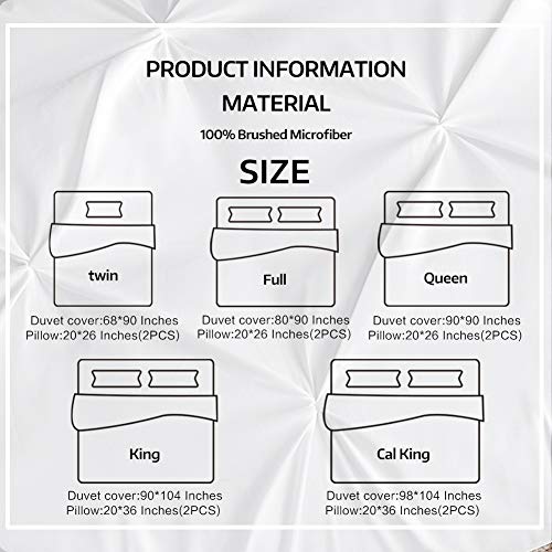 ASHLEYRIVER 3 Piece Luxurious Pinch Pleated Duvet Cover with Zipper & Corner Ties 100% 120 g Microfiber Pintuck Duvet Cover Set(Queen White)