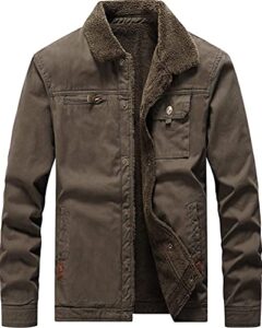 vcansion men's classic sherpa trucker jacket windbreaker stand collar fleece coat outerwear warm parka army green us l