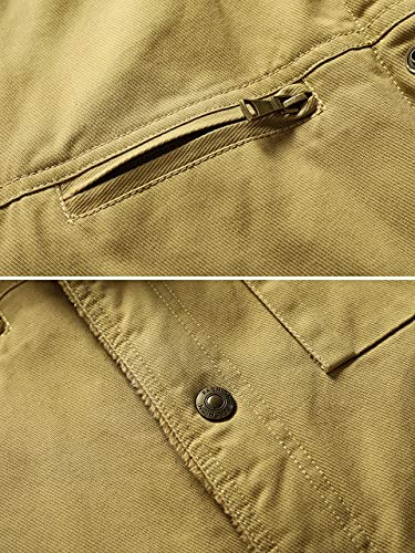 Vcansion Men's Classic Sherpa Trucker Jacket Windbreaker Stand Collar Fleece Coat Outerwear Warm Parka Army Green US L