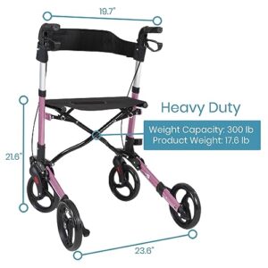 Vive Mobility Rollator Walker - Folding 4 Wheel Medical Rolling Walker with Seat & Bag - Mobility Aid for Adult, Senior, Elderly & Handicap - Aluminum Transport Chair (Pink)