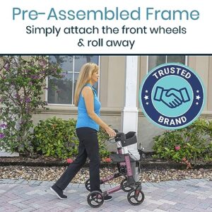 Vive Mobility Rollator Walker - Folding 4 Wheel Medical Rolling Walker with Seat & Bag - Mobility Aid for Adult, Senior, Elderly & Handicap - Aluminum Transport Chair (Pink)