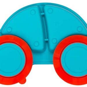 Silicone Divided Toddler Plates - Portable Non Slip Suction Feeding Plates for Children Babies and Kids BPA Free Baby Dinner Plate (Car-Blue)