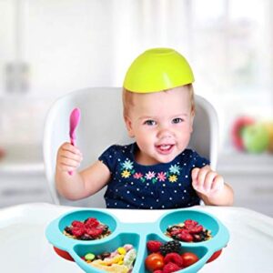 Silicone Divided Toddler Plates - Portable Non Slip Suction Feeding Plates for Children Babies and Kids BPA Free Baby Dinner Plate (Car-Blue)