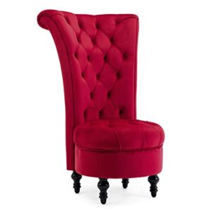 belleze modern gothic style velvet accent chair, elegant seating with high back & button details, contemporary design for living room, bedroom, fireplace - tufted (red)