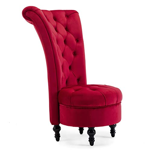 BELLEZE Modern Gothic Style Velvet Accent Chair, Elegant Seating with High Back & Button Details, Contemporary Design for Living Room, Bedroom, Fireplace - Tufted (Red)