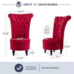 BELLEZE Modern Gothic Style Velvet Accent Chair, Elegant Seating with High Back & Button Details, Contemporary Design for Living Room, Bedroom, Fireplace - Tufted (Red)