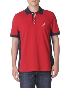 nautica men's short sleeve color block performance pique polo shirt, red, x-large