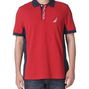 Nautica Men's Short Sleeve Color Block Performance Pique Polo Shirt, Red, X-Large