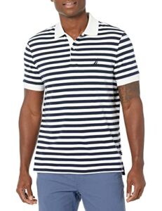 nautica men's classic fit 100% cotton soft short sleeve stripe polo shirt, bright white, x-large