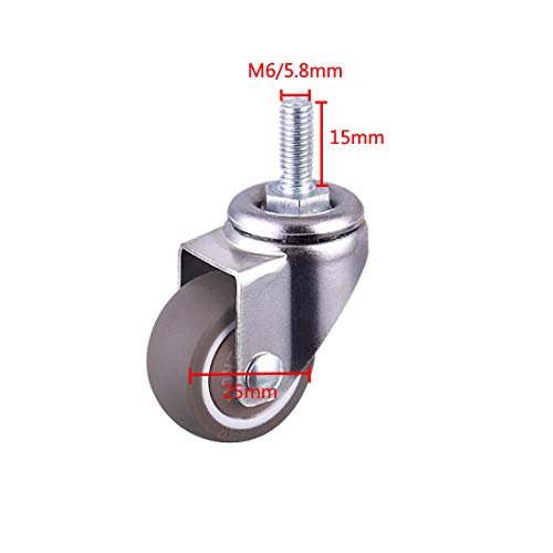 Saim Caster Wheels,Casters,Shopping Cart Wheel Trolley Swivel Caster Wheels Soft Rubber TPE M6x15mm Threaded Stem Caster Wheel,1 Inch 44lb/20kg Load Capacity,Set of 4