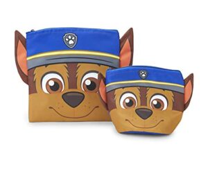 paw patrol chase reusable kid snack bag/kid sandwich bag 2 pack. washable, food safe, bpa-free, dishwasher-safe, zipper closure. includes 1 sandwich & 1 snack bag. snack bag stands up with handle