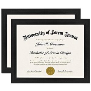 americanflat 8.5x11 picture frame in black - set of 2 - use as diploma frame or certificate frame with shatter resistant glass - hanging hardware and easel included for wall and tabletop display