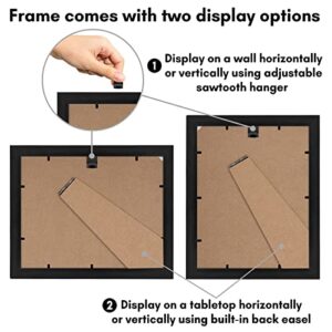 Americanflat 8.5x11 Picture Frame in Black - Set of 2 - Use as Diploma Frame or Certificate Frame with Shatter Resistant Glass - Hanging Hardware and Easel Included for Wall and Tabletop Display