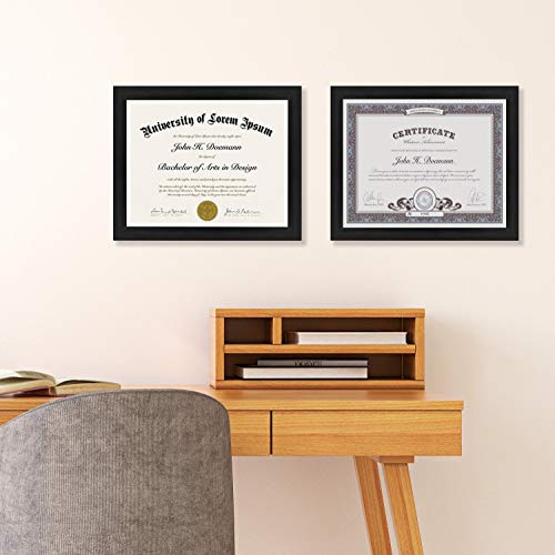 Americanflat 8.5x11 Picture Frame in Black - Set of 2 - Use as Diploma Frame or Certificate Frame with Shatter Resistant Glass - Hanging Hardware and Easel Included for Wall and Tabletop Display