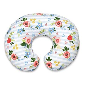 boppy nursing pillow original support, blue pink posy, ergonomic nursing essentials for bottle and breastfeeding, firm hypoallergenic fiber fill, with removable nursing pillow cover, machine washable