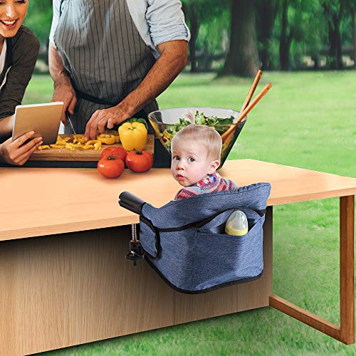 Hook On Chair, Fast Table Chair, Fold-Flat Storage Portable Baby Feeding Seat, Clip on Table High Chair, Removable Seat for Home and Travel (Blue)