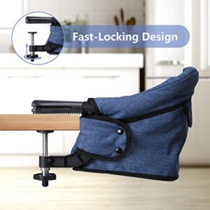 Hook On Chair, Fast Table Chair, Fold-Flat Storage Portable Baby Feeding Seat, Clip on Table High Chair, Removable Seat for Home and Travel (Blue)