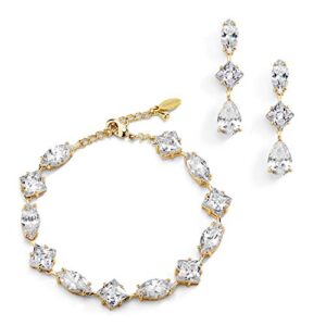 Mariell Gold Zirconia Crystal Wedding Bracelet and Earrings Set for Women, Jewelry for Bride, Bridesmaid