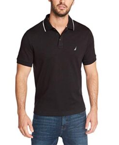 nautica men's classic fit short sleeve dual tipped collar polo shirt, true black, large
