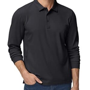 TACVASEN Men's Long Sleeve Polo Shirts Collar Shirts Quick Dry Golf Polo Fishing Tee Shirts Black Polo Shirt for Men