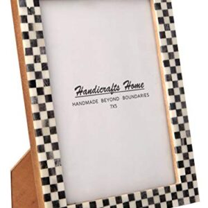 Handicrafts Home Bone Inlay Picture Frames Chic Boho Wall Décoration Photo Frame (Grey-White, 5x7 Inches)