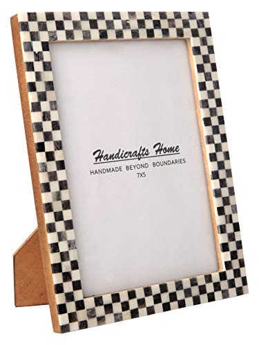 Handicrafts Home Bone Inlay Picture Frames Chic Boho Wall Décoration Photo Frame (Grey-White, 5x7 Inches)