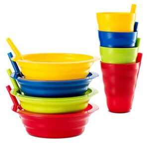 plaskidy cereal bowls with straws and kids straw cups - set of 4 bowls with straws for kids, and 4 straw cups for kids bpa free dishwasher safe great for kids and toddlers