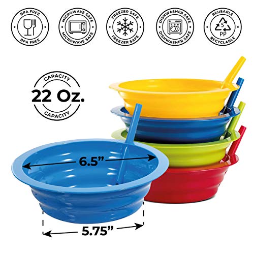 Plaskidy Cereal Bowls with Straws and Kids Straw Cups - Set of 4 Bowls with Straws for Kids, and 4 Straw Cups for Kids BPA Free Dishwasher Safe Great for Kids and Toddlers