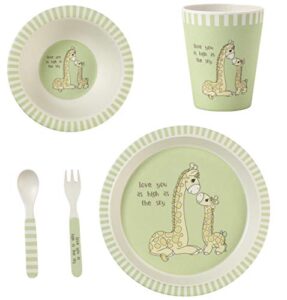 precious moments love you as high as the sky giraffe toddler mealtime feeding set, dinnerware, green