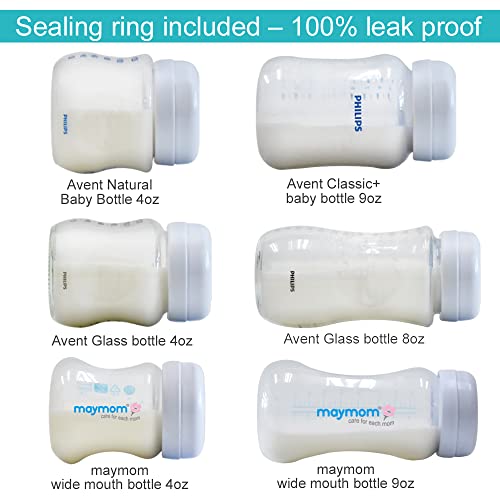 Maymom Solid Lids Aka Travel Caps w/Sealing Ring Compatible with Avent Bottle; Cap Replace Avent Natural Bottle Screw Ring n Sealing Disc; Fit Avent Anti-Colic Polypropylene, Glass Bottle, Avent PP