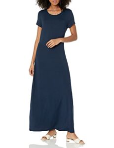 amazon essentials women's short-sleeve maxi dress, navy, large