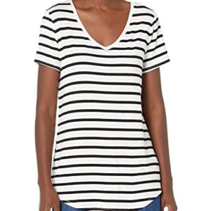 Amazon Essentials Women's Relaxed-Fit Short-Sleeve V-Neck Tunic (Available in Plus Size), White, French Stripe, X-Large