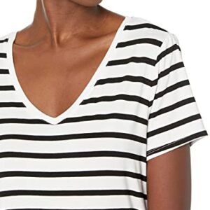 Amazon Essentials Women's Relaxed-Fit Short-Sleeve V-Neck Tunic (Available in Plus Size), White, French Stripe, X-Large