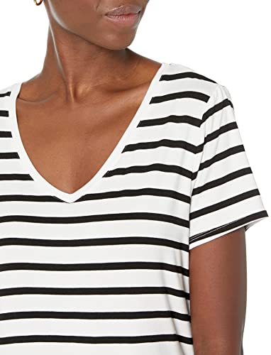 Amazon Essentials Women's Relaxed-Fit Short-Sleeve V-Neck Tunic (Available in Plus Size), White, French Stripe, X-Large