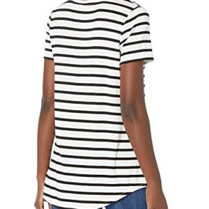 Amazon Essentials Women's Relaxed-Fit Short-Sleeve V-Neck Tunic (Available in Plus Size), White, French Stripe, X-Large