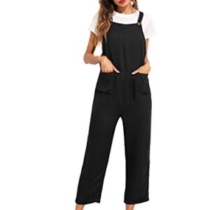 Verdusa Women's Adjustable Straps Jumpsuit Overalls with Pockets Black XL