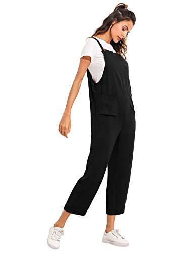 Verdusa Women's Adjustable Straps Jumpsuit Overalls with Pockets Black XL