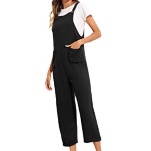 Verdusa Women's Adjustable Straps Jumpsuit Overalls with Pockets Black XL
