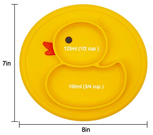 Qshare Toddler Plate, Portable Baby Plates for Toddlers and Kids, BPA-Free Strong Suction Plates for Toddlers, Dishwasher & Microwave Safe Silicone Placemat 9x6x1.4 inch