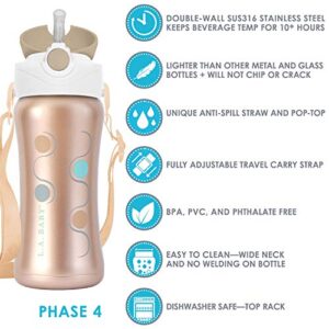 L.A. Baby Ultimate Stainless Steel Insulated Straw Sippy Cup | 9oz Toddler Water Bottle with Straw | Insulates 10+ Hours | Medical Grade Stainless Steel | Spill-Proof Design - Rose Gold