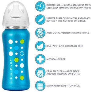 Ultimate Stainless Steel Baby Bottle 9oz Insulated Baby Bottle | Insulate Milk for 10+ Hours | Non-Toxic Food-Grade Stainless Steel & Food-Grade Silicone Slow Flow Nipple | Leak-Free Design - Blue